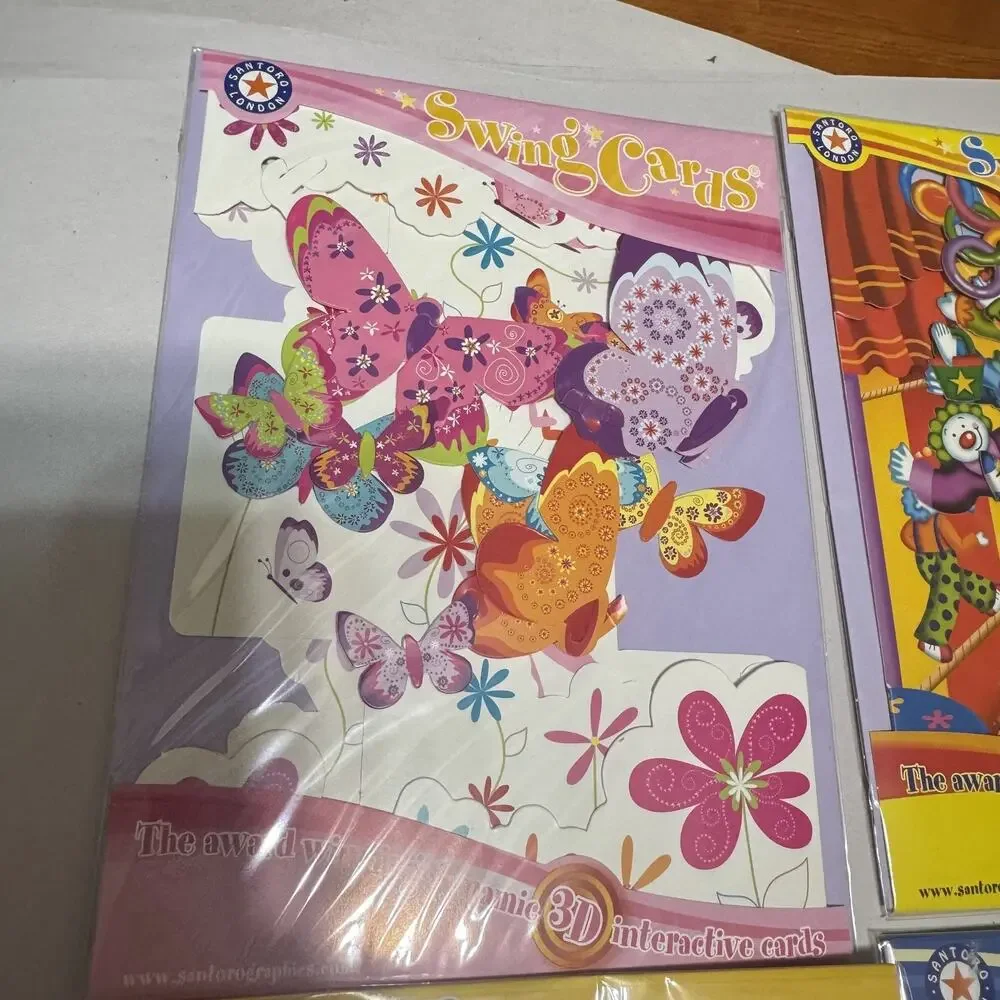 New Lot of 6 Swing 3D Popup Cards Santoro Birthday kids monkey horse butterfly